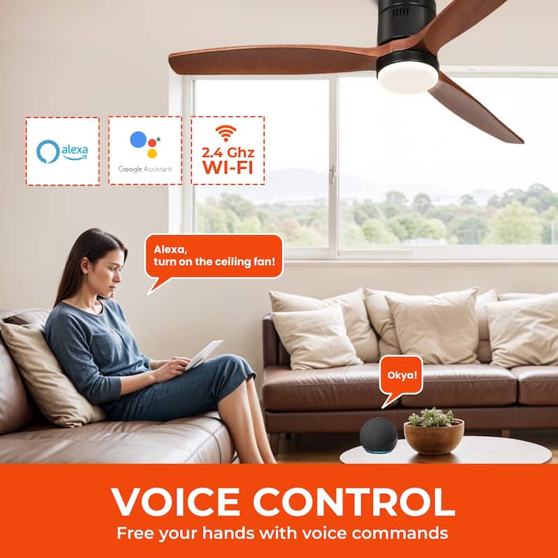 Moasis 52 Inch Low Profile Smart Ceiling Fan with Light and Remote