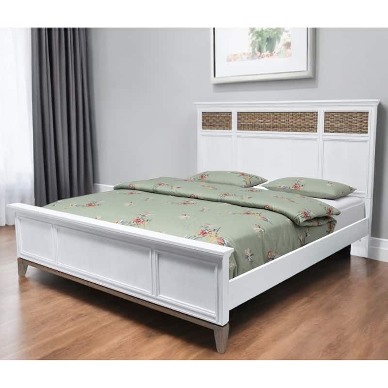HomeRoots White Ribbed Texture Solid Wood King Bed Frame - King