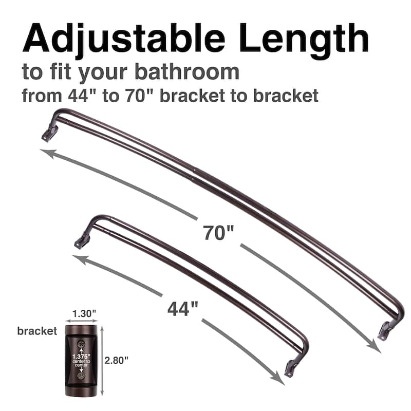 Double Curved Shower Curtain Rod Adjustable 44 to 70 inches by JS Jackson Supplies