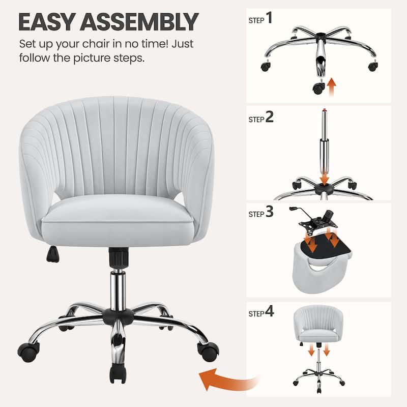 Yaheetech Velvet Office Chair with Tufted Barrel Back, Rolling Wheels, Adjustable Seat Height