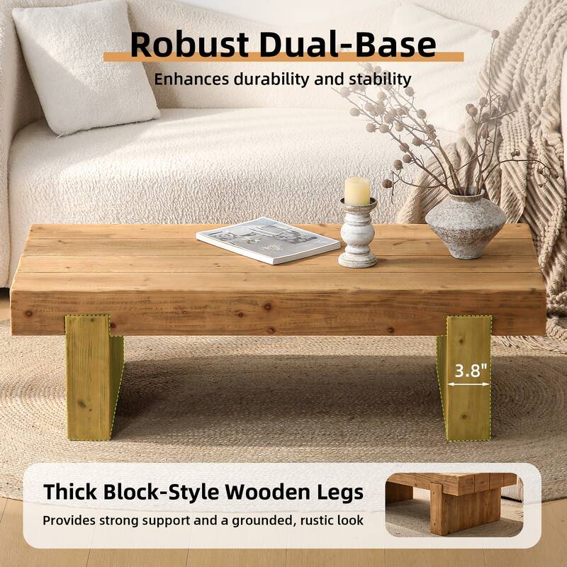 47.6" Farmhouse Solid Wood Coffee Table - Rectangular Rustic Accent Table for Living Room or Home Office