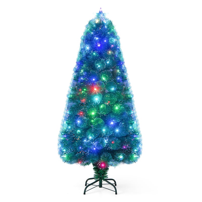 Gymax 5/6/7 FT Pre-Lit Fiber Optic Christmas Tree Artificial Christmas