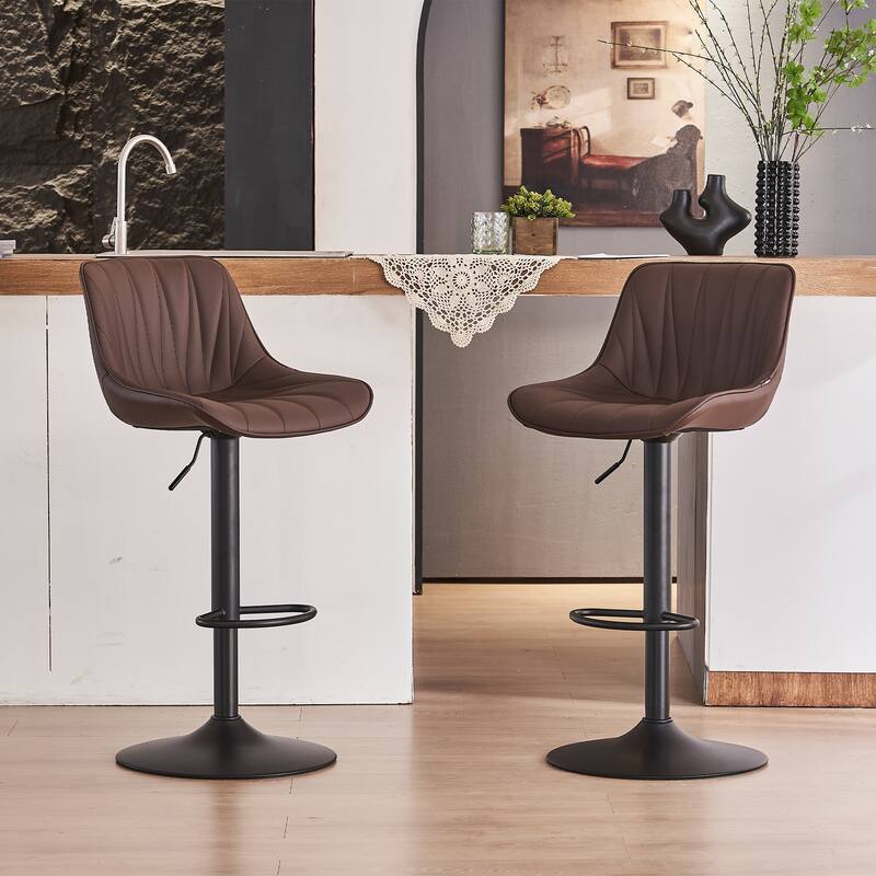 Adjustable Swivel Bar Stools Set of 2 Modern Upholstered Counter Stools