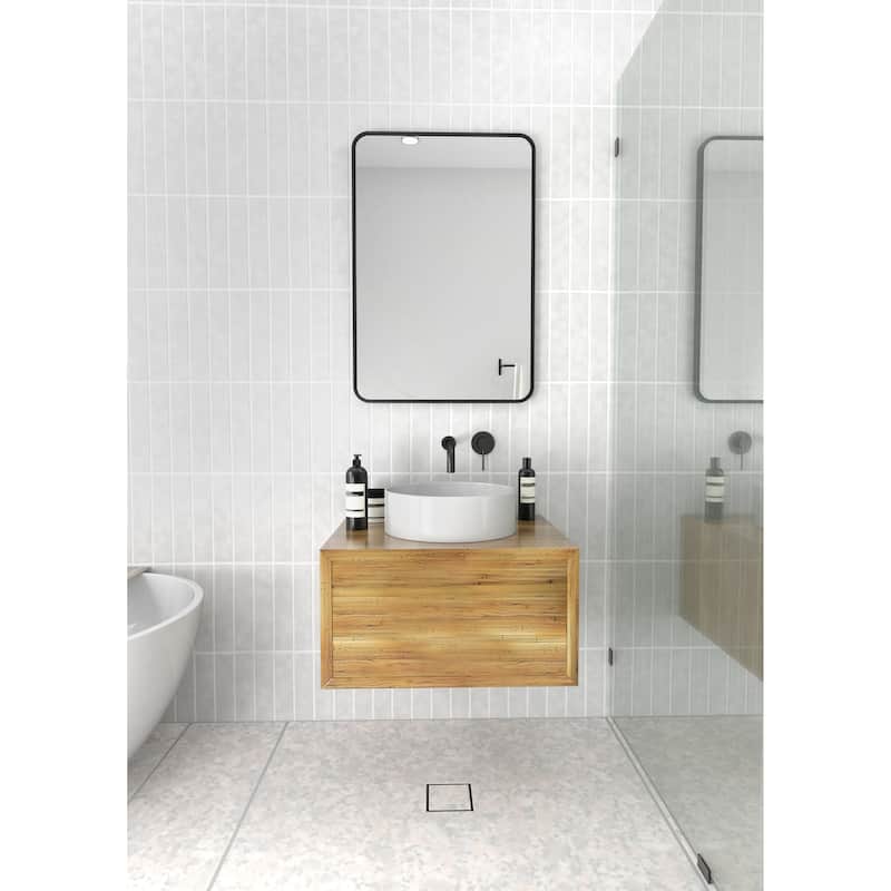 Glass Warehouse 32 in. H x 22 in. W Radius Corner Stainless Steel Framed Mirror