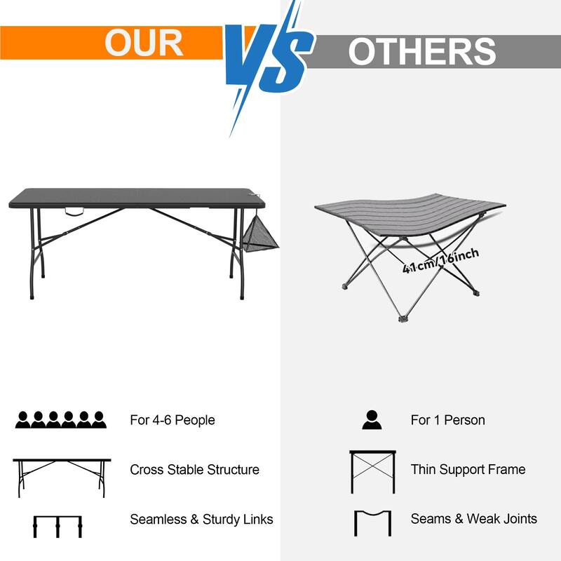 Patio Dining Table Bi-Folding Portable Table Lightweight Foldable Large Camping Table for Indoor Outdoor Picnic Backyard