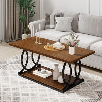 41.7-inch 2-Tier Rectangle Wood Coffee Table for Living Room - 41.7"L x 21.7"W x 17.7"H