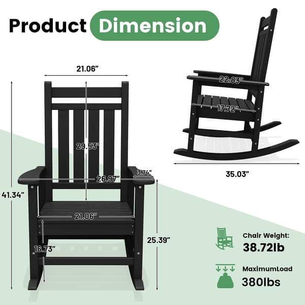dimension image slide 9 of 15, Modern High-Back Rocking Adirondack Chair All Weather