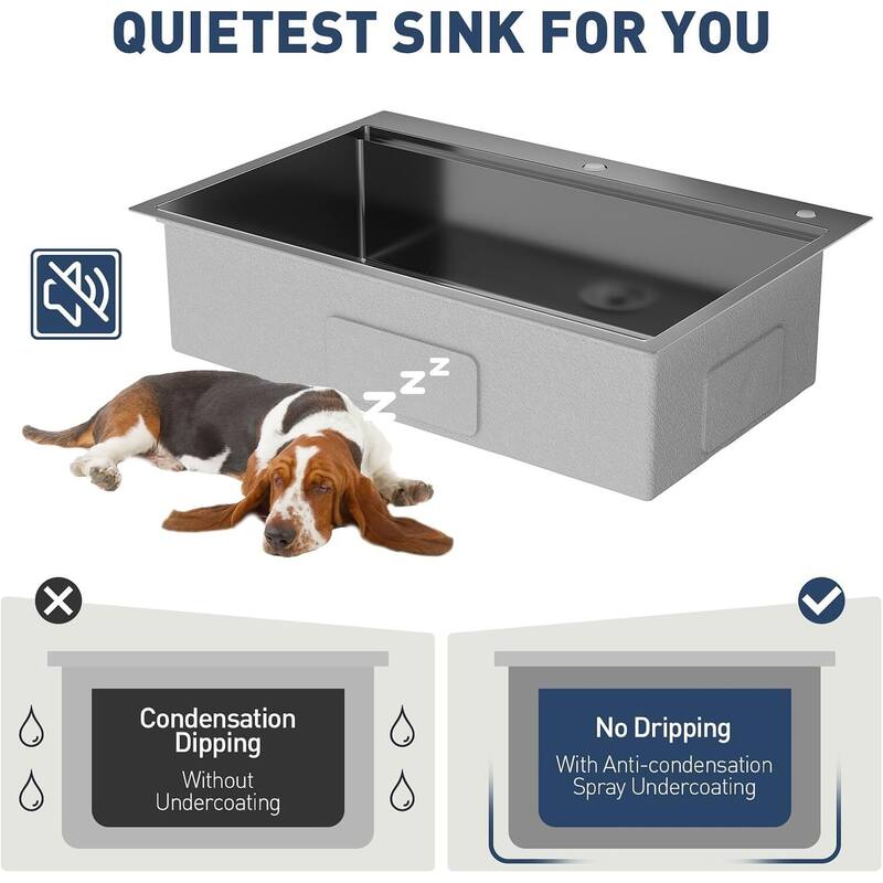 33"X22"X9" Undermount Kitchen Drop In Sink for Easy Installation with Faucet, Black