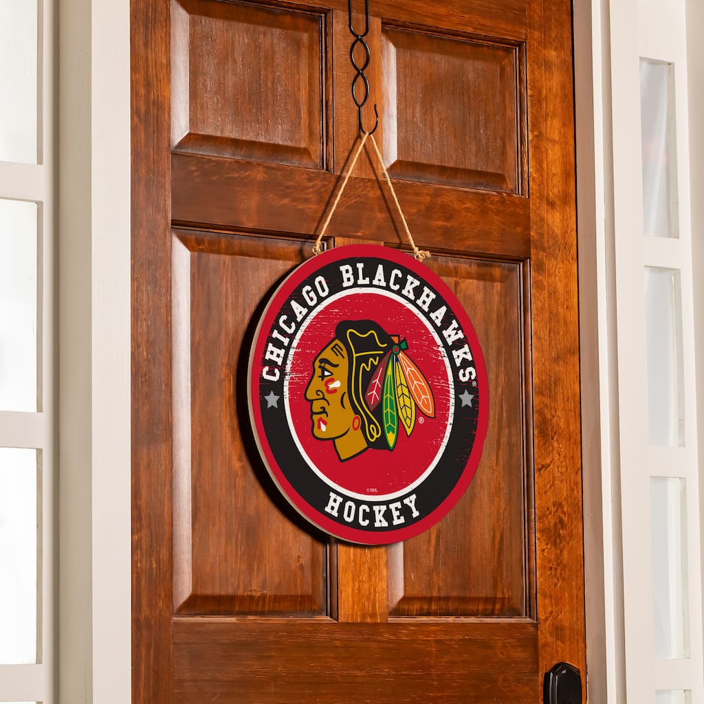 Chicago Blackhawks Wooden Door Decor Wall Sign - Multi-Color