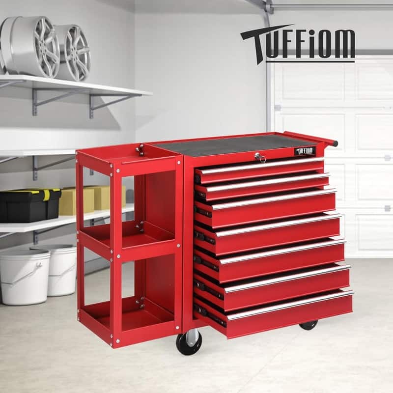 7-Drawer Rolling Tool Chest Tool Storage Side Cabinet with Side Shelves Wheels
