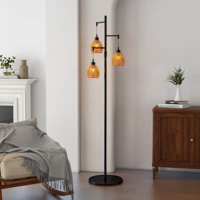 Woven Globe Floor Light Bohemian Tall Lamp