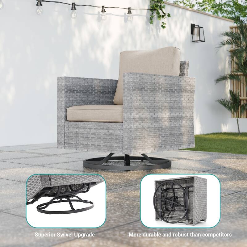 BONOSUKI 6Pcs Patio Swivel Rocking Sofa Set Brown Rattan w/Side Table