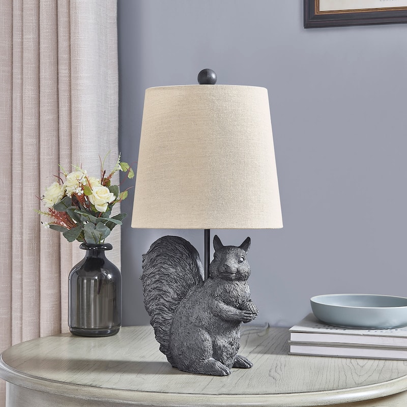 19"H Black Resin Squirrel Table Lamp With Shade - 10" x 10" x 19"