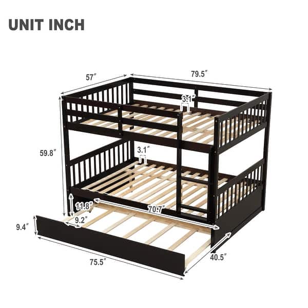 dimension image slide 0 of 2, Full Over Full Bunk Bed with Trundle, Assemblable and detachable, Full Size Bunk Bed with Ladder and Safety Rails