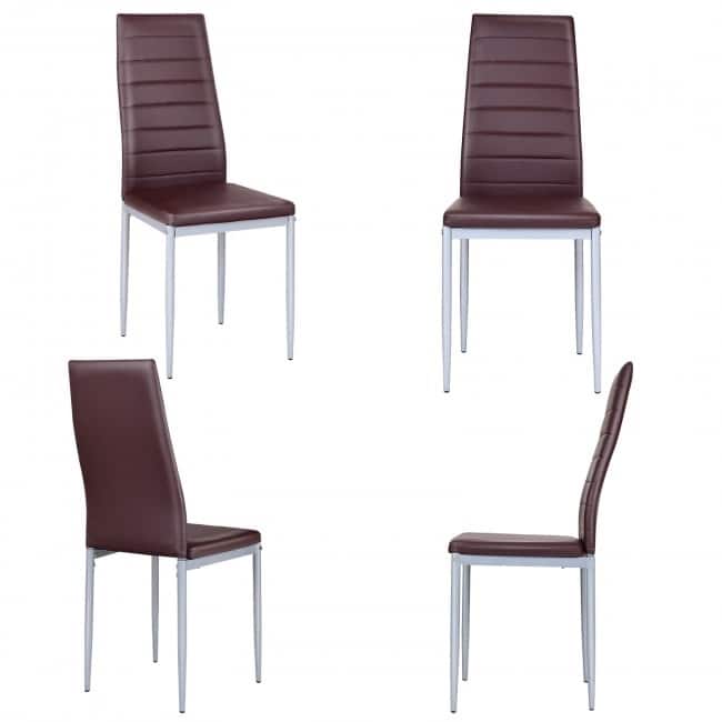 4 Pieces PVC Elegant Design Leather Dining Chairs with Solid Metal Legs - 16.0" x 20.0" x 38.5" (W x D x H)