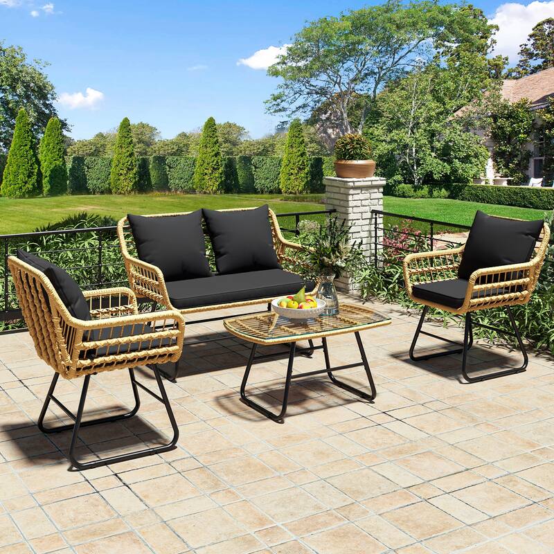 4 - Person Seating Group with Cushions - Black