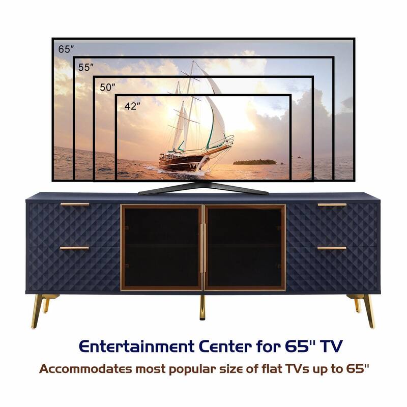 Modern TV Stand with Storage Drawers & Glass Doors