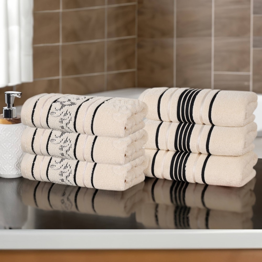Superior Sadie Zero Twist Cotton Solid and Floral Hand Towel Set of 6