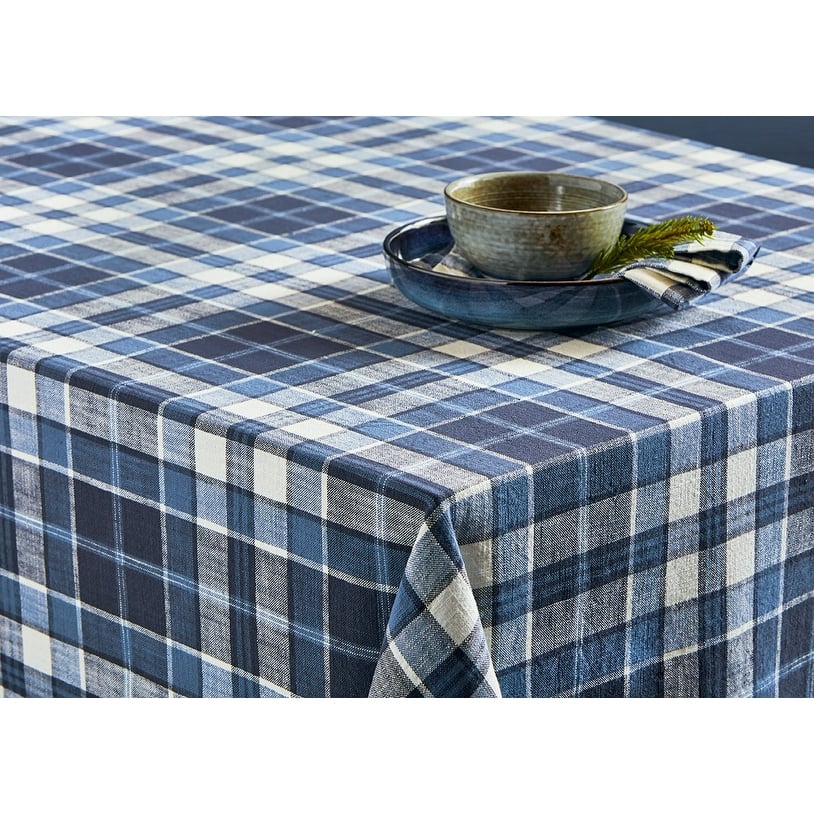Mirage Plaid 60x108 Tablecloth - Cotton, Machine Washable, Perfect for Christmas, Blue, Ideal for Dining Tables