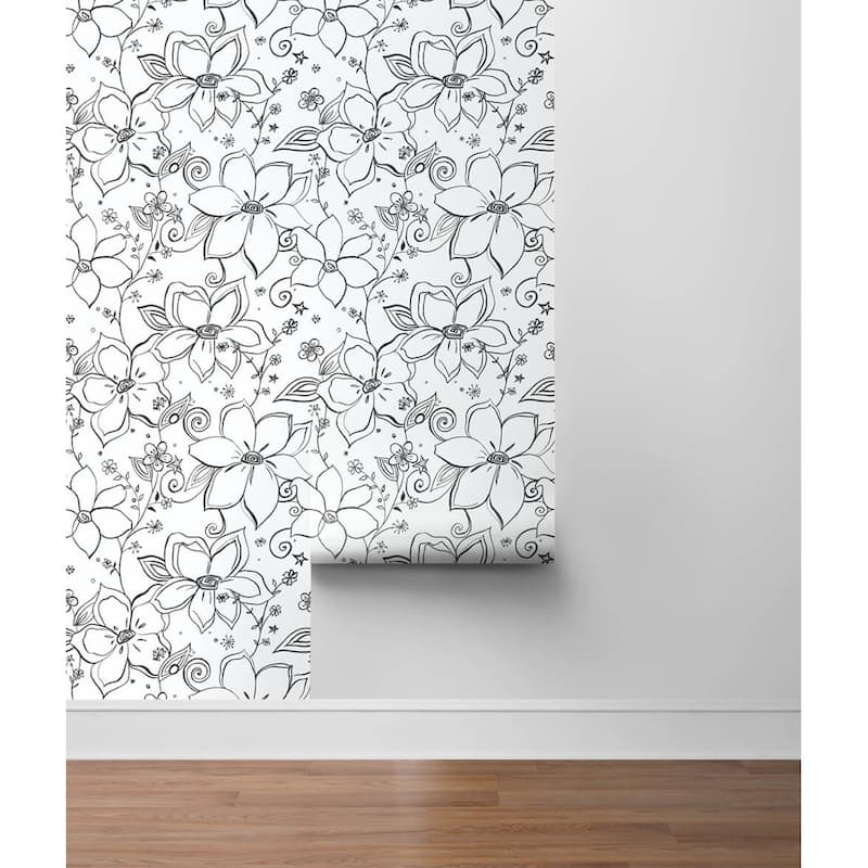 NextWall Linework Floral Peel and Stick Removable Wallpaper