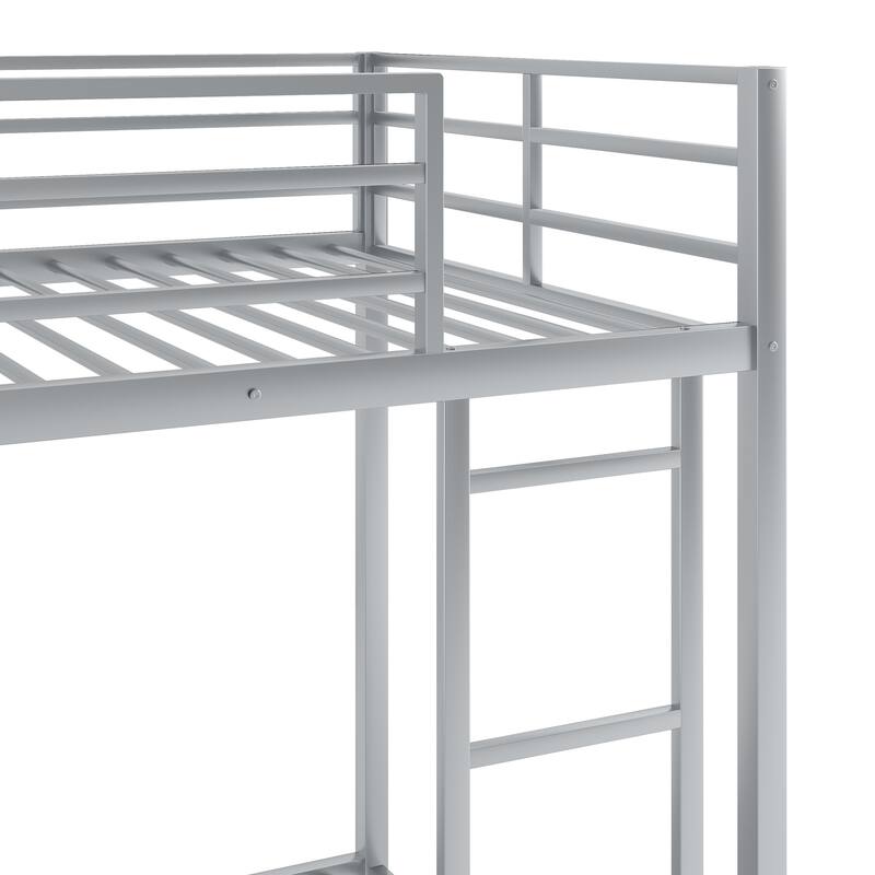 Twin over Twin Low Metal Bunk Bed with Ladder, Silver