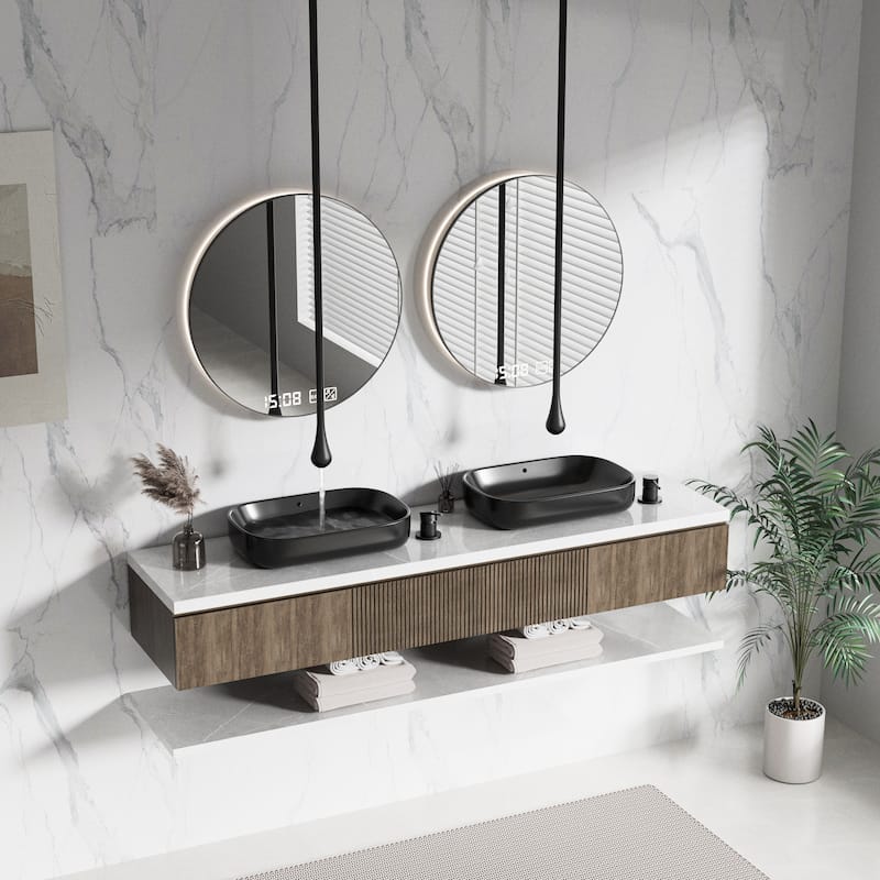Modland 63''H Wall Mount Bathroom Faucet with High Flow & 500K Leak-Proof, Brushed Gold/ Matte Black