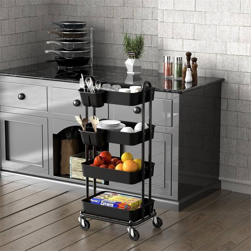 Heavy Duty 4-Tier Utility Rolling Cart - 12.25"D x 17"W x 37"H