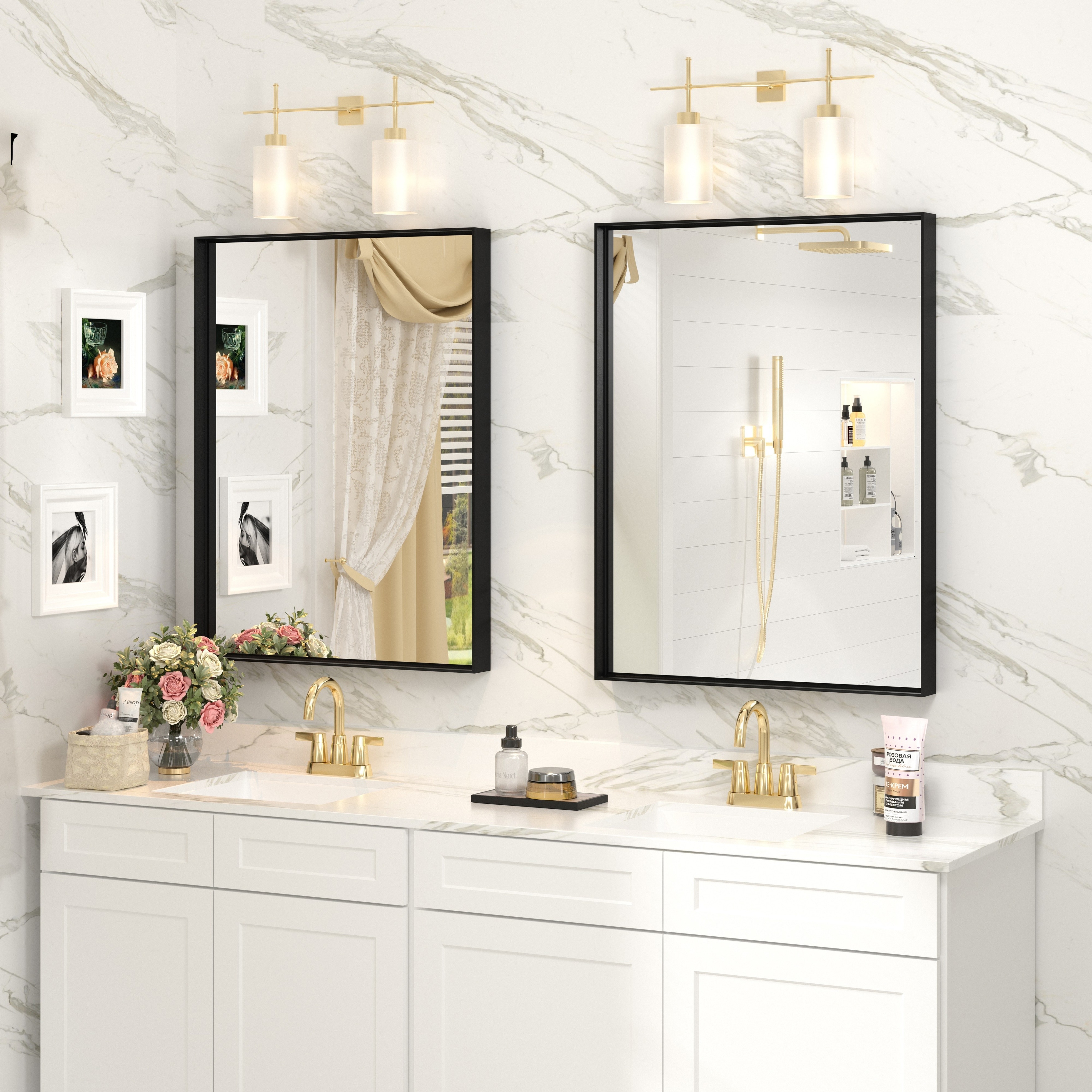 2-piece Modern Metal Framed French Cleat Mounted Wall Bathroom Vanity Mirror