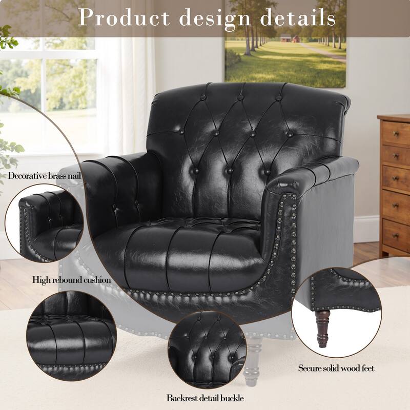 Tufted Vegan Leather Accent Chair Upholstered Armchair