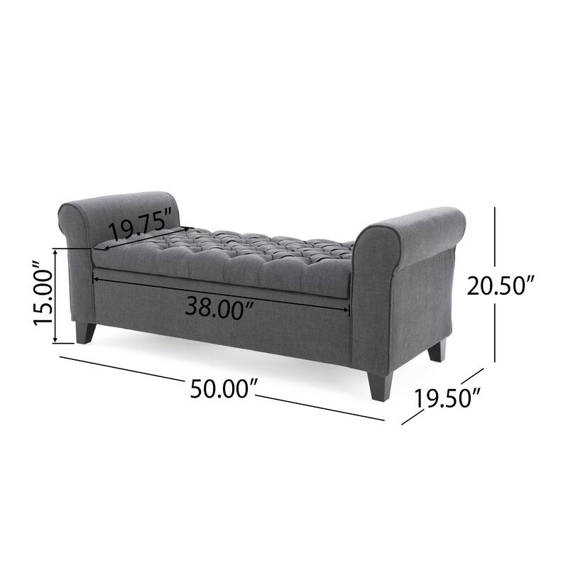 Leisure Bench Gray Indoor Bench with Armrests, Upholstered End of Bed Bench with Safety Hinges for Bedroom Mudroom