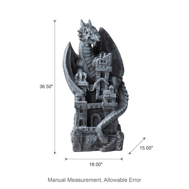 Glitzhome 36.5"H LED Mystical Gothic Dragon 4-Tier Polyresin Outdoor Floor Fountain - 36.5"
