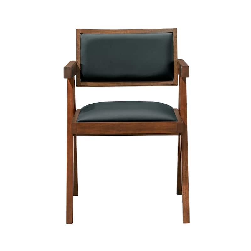 GDFStudio - Athena Mid-Century Silhouette Vegan Leather Dining Chair with Solid Wood Frame & Ergonomic Arm Design, Set of 2