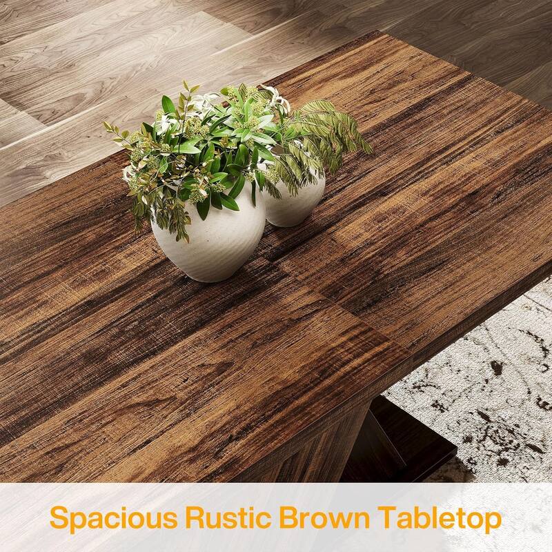 Tribe signs Brown Farmhouse Dining Table for 4 People Dark Wood Finish Rectangular Sturdy MDF Table for Dining Room Kitchen