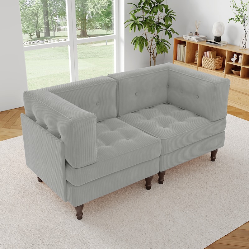 Modular Corduroy Corner Sectional Sofa Couch Set with Tufted Cushion