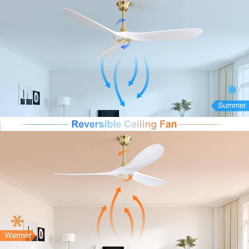 Indoor & Outdoor 60" Reversible DC Motor Ceiling Fan for Bedroom Living Room, 6 Speed, No Light
