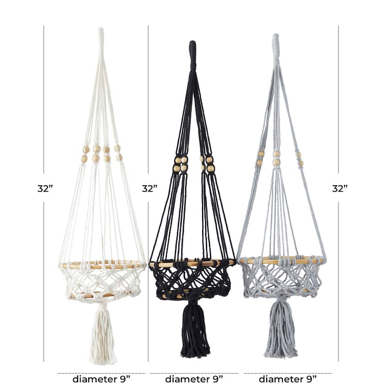 Multi Colored Cotton Fabric Handmade Hanging Macrame Wall Planter (Set of 3)