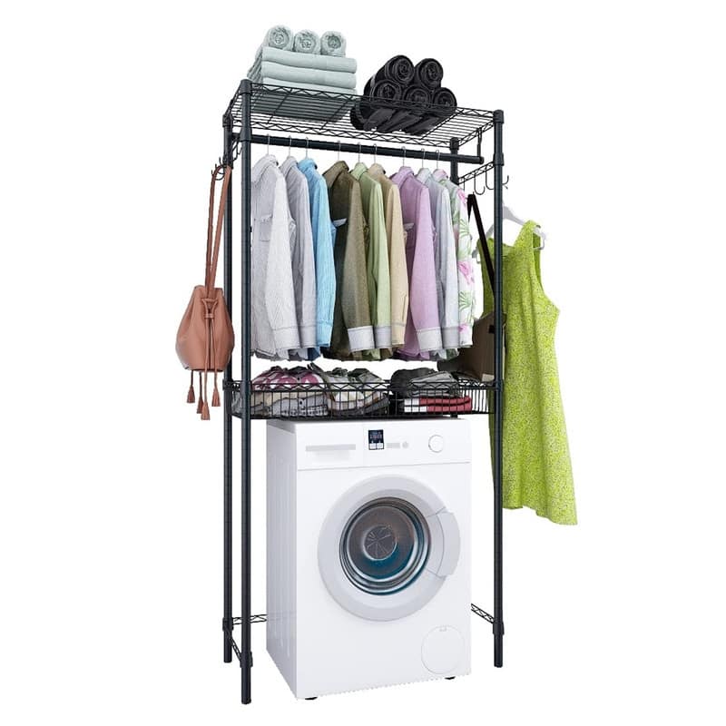 Over The Washer and Dryer Storage Shelf - 13.8"D x 32.3"W x 73.2"H - Black - 13.8"D x 32.3"W x 73.2"H
