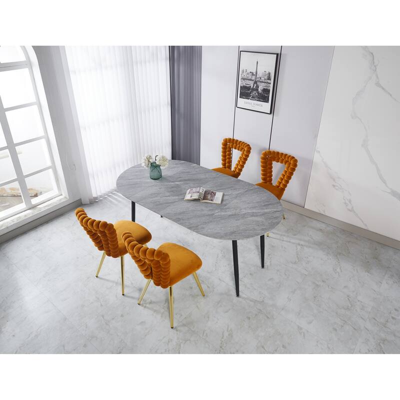 Modern Extensible Oval Dining Table, Kitchen Table with MDF Top & Metal legs, Multi-functional Office Dining Table