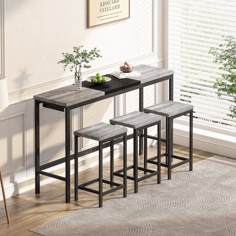 Simple Sofa Side Table and Chair Set with Metal Frame, Grey Backless Dining Chairs, Home Office Desk Writing Desk - Grey Black