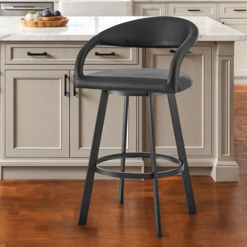 Faux Leather Counter Height Swivel Bar Chair with Arms, Low Back and Metal Frame