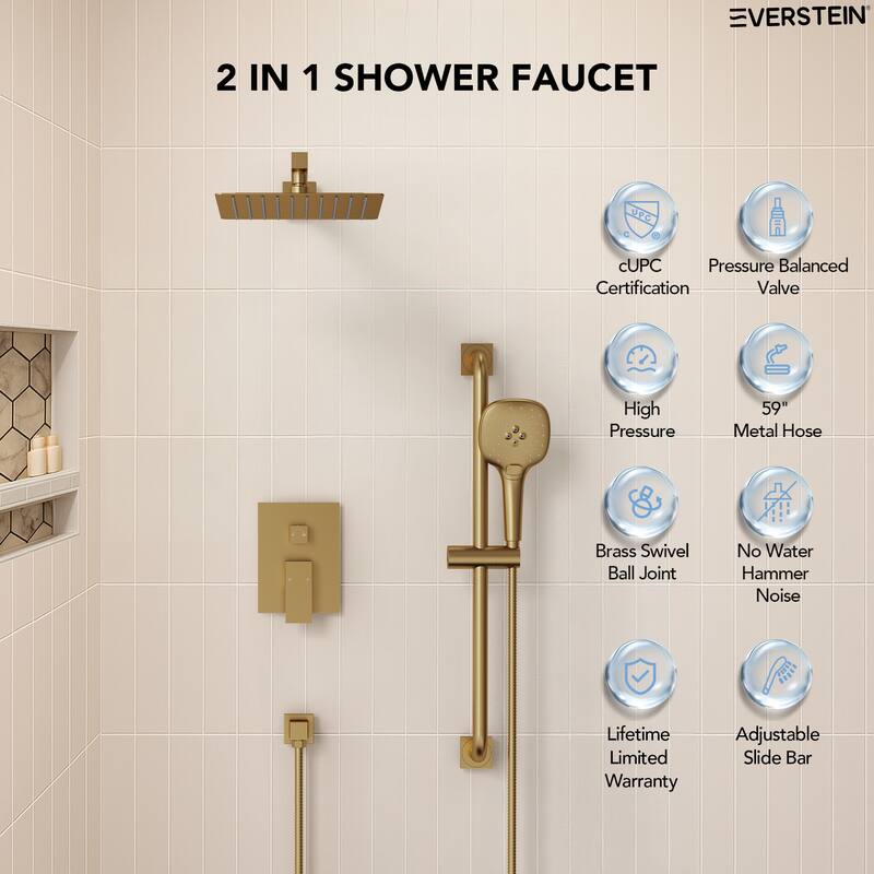 Pressure-Balanced Shower System ,10-Inch Rainfall Shower Faucet with 3-Function Handheld Shower