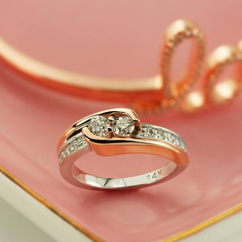 Auriya 14k Two-tone Gold 1/2ctw Round Two-stone Diamond Engagement Ring