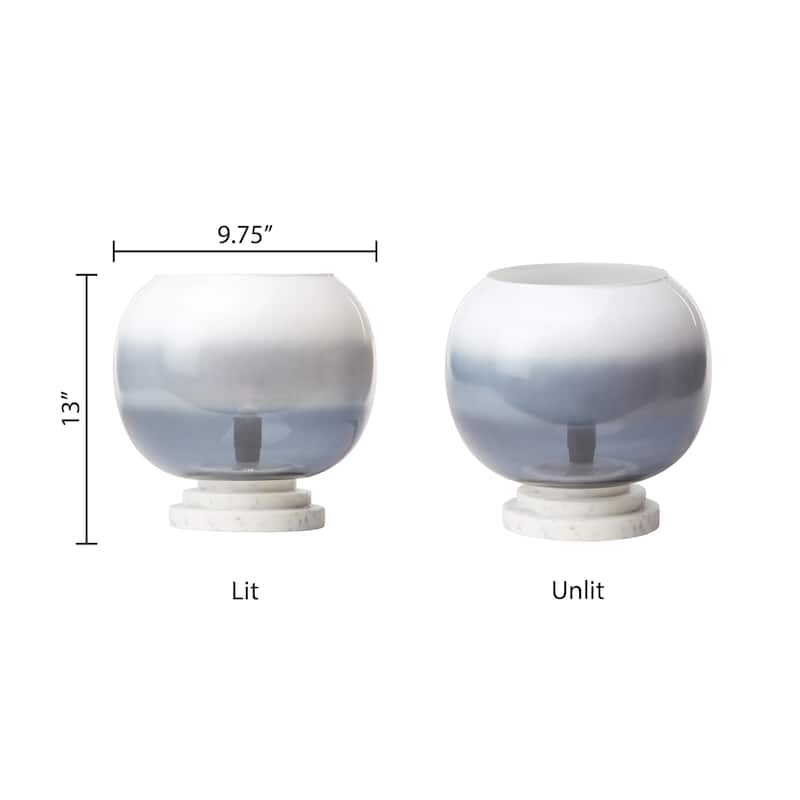 Casey River of Goods White Marble and Blown Glass Globe Shade 13-Inch Accent Lamp - 9.75" x 9.75" x 13"