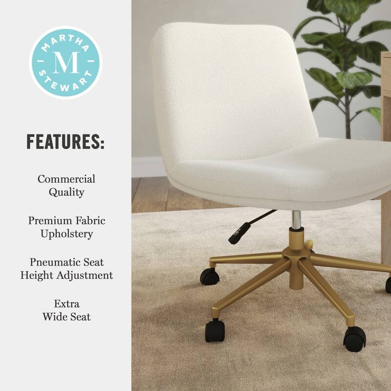 Martha Stewart Upholstered Swivel Home Office Chair with Wide Seat