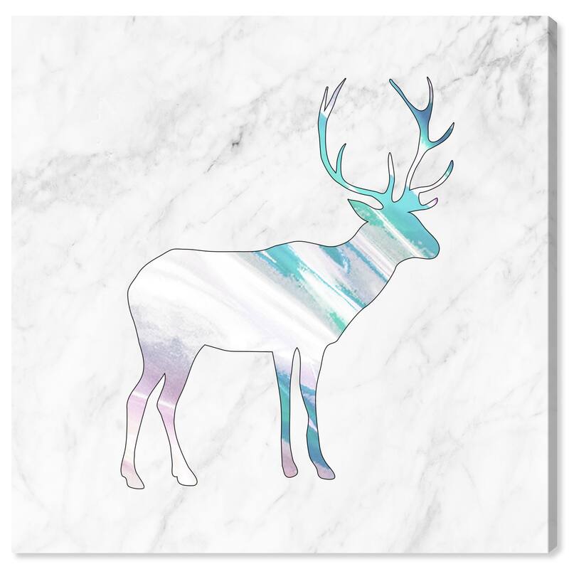Wynwood Studio Canvas Animals Deer Holo and Marble White and Metallic White Modern & Contemporary Wall Art Canvas Print