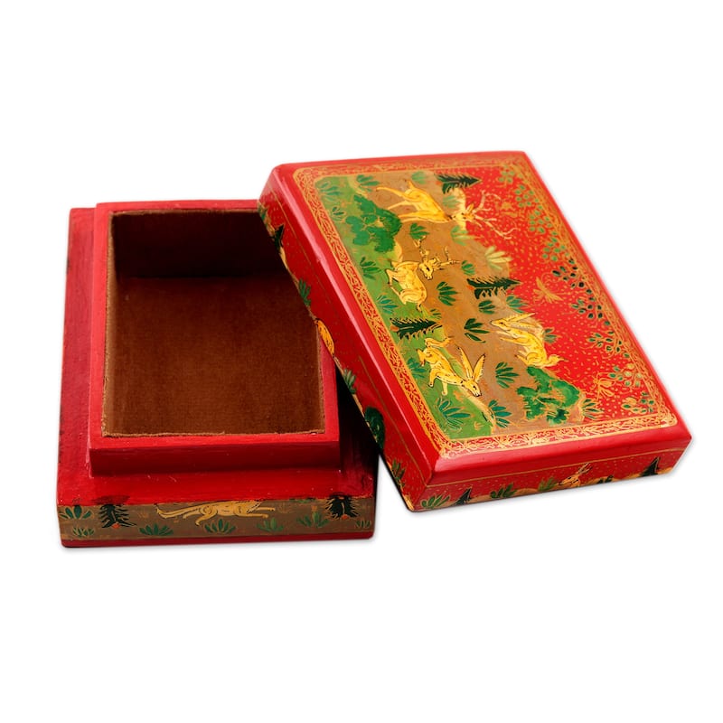 Novica Handmade Red Wild Landscape Papier Mache Decorative Box