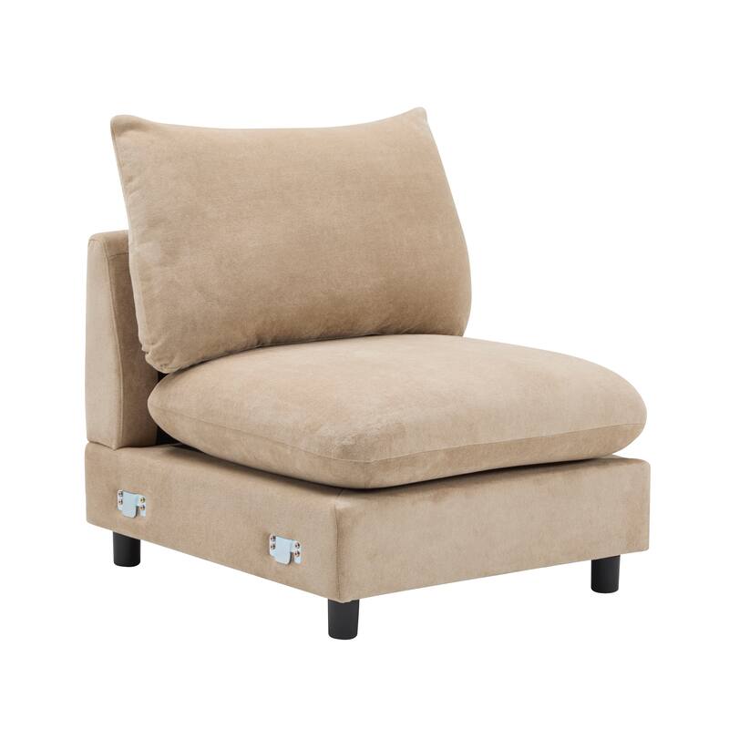 L Shaped Modular Sectional Sofa with Ottoman, Oversize Velvet Upholstered Sofa, 5 Seat Sofa with Removable Cushions