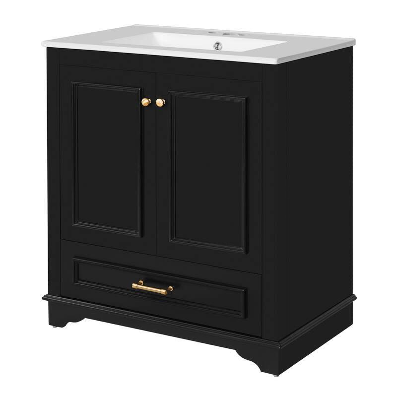 30" Luxurious Bathroom Vanity with Ceramic Sink, Bathroom Vanities Cabinet with 2 large Soft Closing Doors