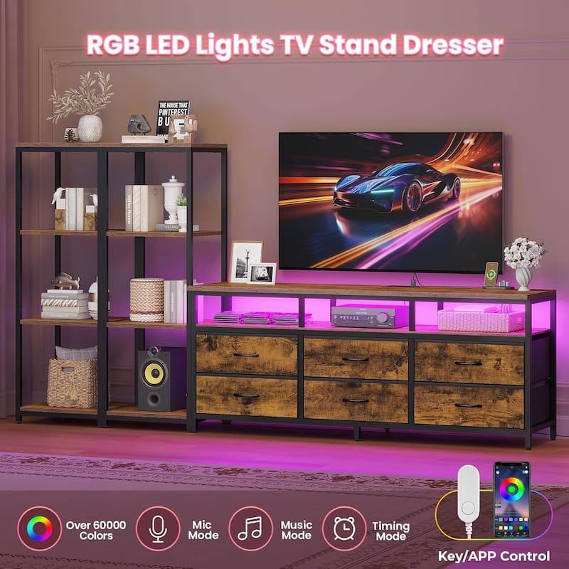 TV Stand Dresser with Bookcase TV Console Table Entertainment Center LED