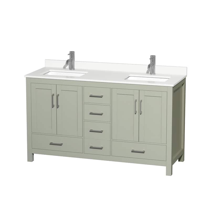 Wyndham Collection WCS141460D-QTZ-UNSMXX Sheffield 60" Free Standing - Light Green / White Quartz Top / Brushed Nickel
